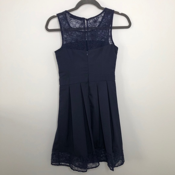 Doe & Roe Blue Floral Lace Trimmed A-Line Dress XS - Picture 6 of 7